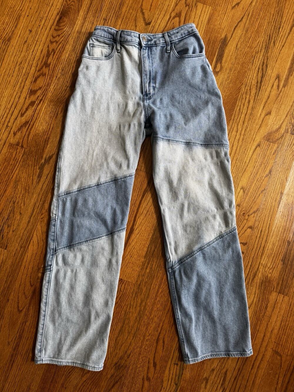 Hollister Womens 5R 27 x 31 Ultra High Rise Dad Jean Denim Blue Patchwork Y2K